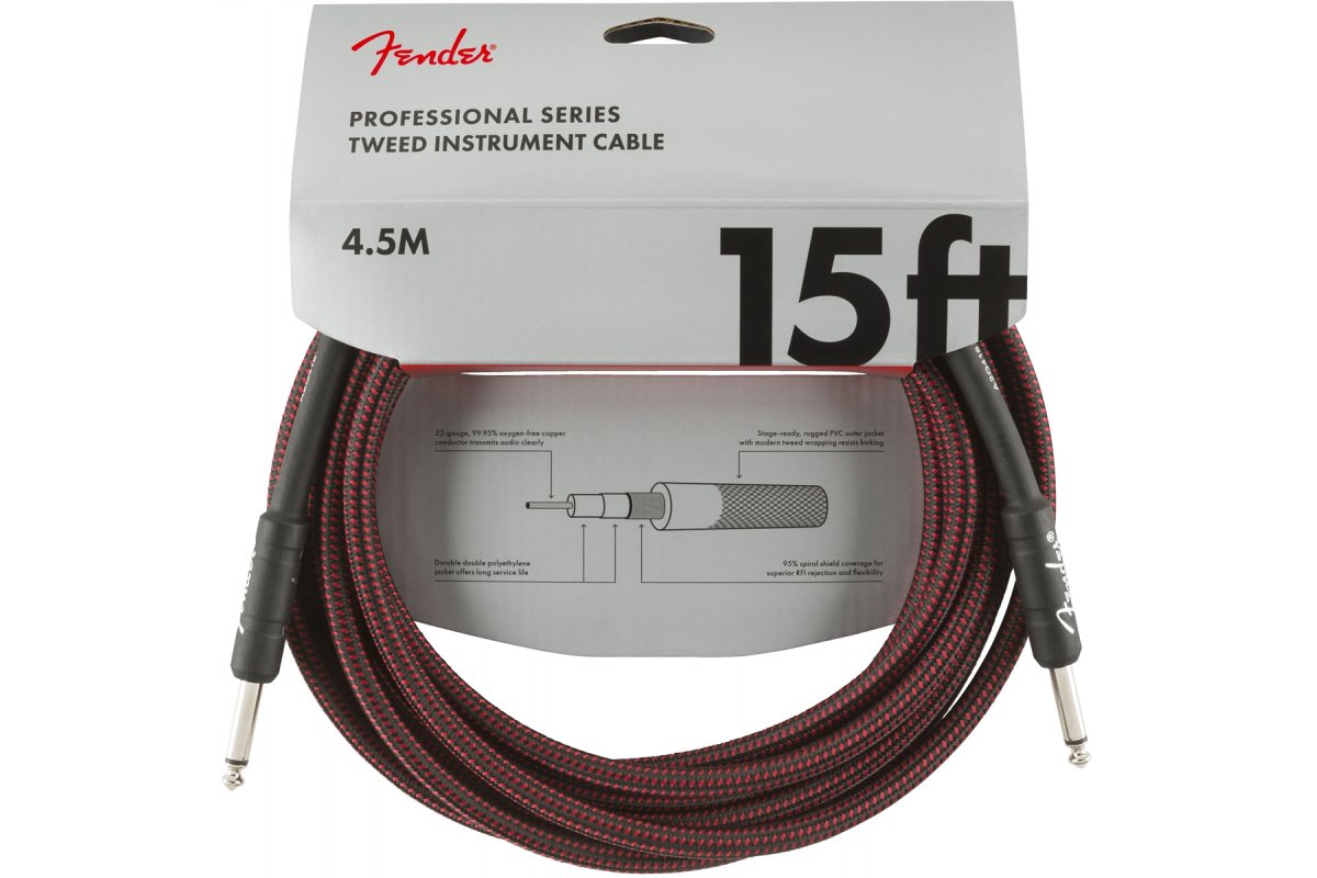 FENDER CABLE PROFESSIONAL SERIES 15' RED TWEED