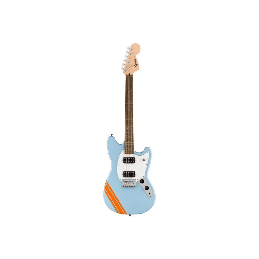 SQUIER by FENDER BULLET MUSTANG FSR HH DAPHNE BLUE w/COMPETITION STRIPES