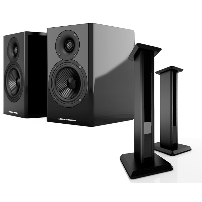 Acoustic Energy AE500s & Stands package Piano Gloss Black