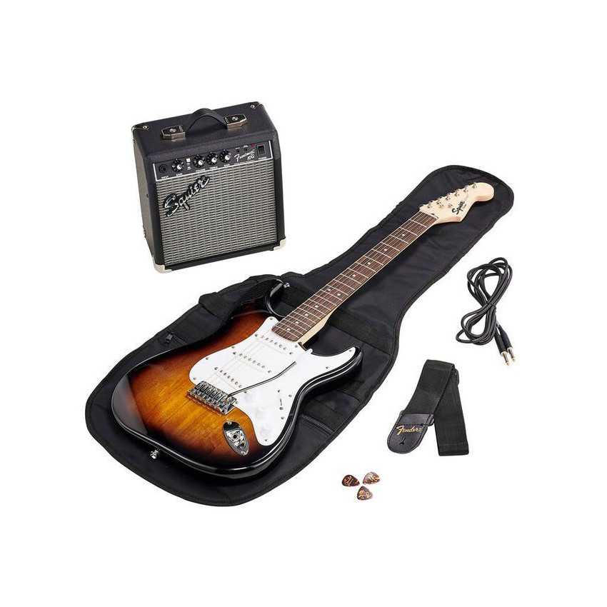SQUIER by FENDER STRATOCASTER PACK LR BROWN SUNBURST GIG BAG 10G - 230V EU