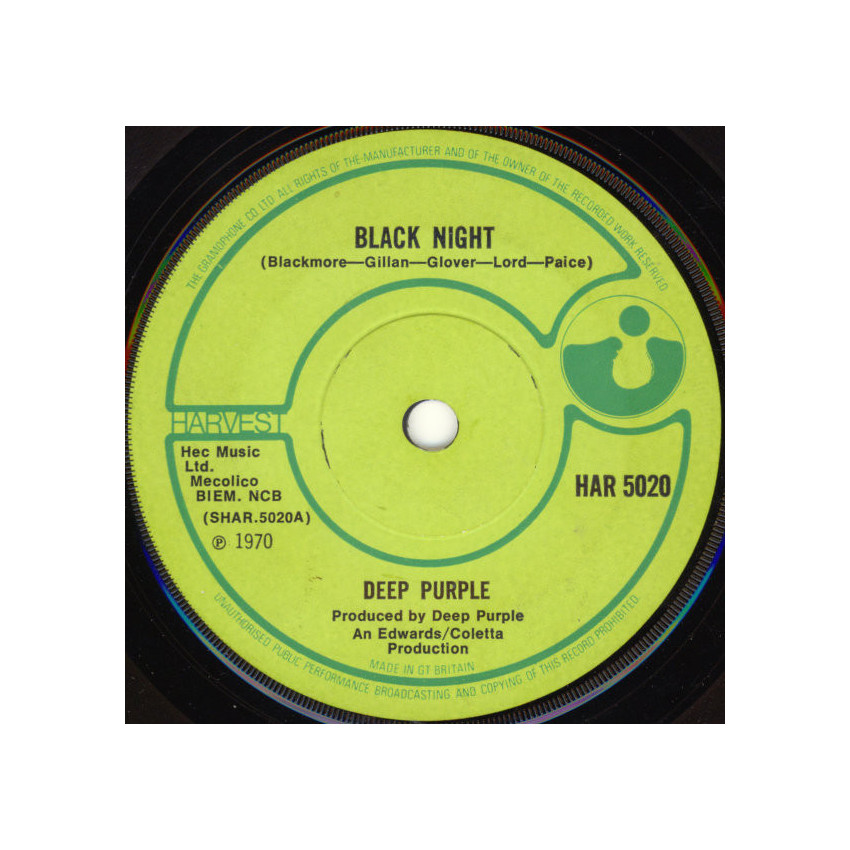 DEEP PRUPLE - BLACK NIGHT/SPEED KING 1970 (HARSD 5020, RSD 2015 RELEASE 7 Inch) WARNER/EU MINT