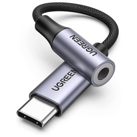 UGREEN AV161 USB Type-C Male to 3.5mm Female Audio Cable Braided Aluminum Shell, 10 cm Gray 80154