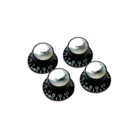 GIBSON TOP HAT KNOBS w/SILVER METAL INSERT (BLACK) (4 pcs.)