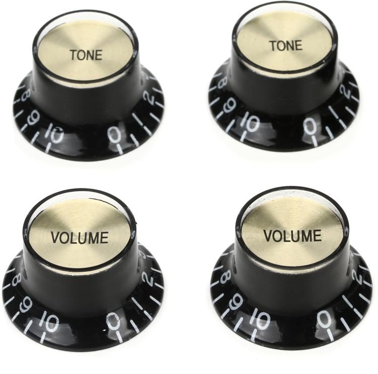 GIBSON TOP HAT KNOBS w/GOLD METAL INSERT BLACK 4 pcs.