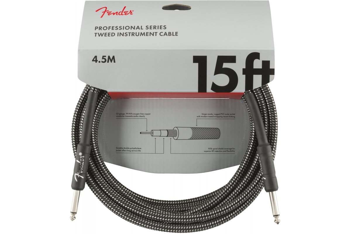 FENDER CABLE PROFESSIONAL SERIES 15' GREY TWEED
