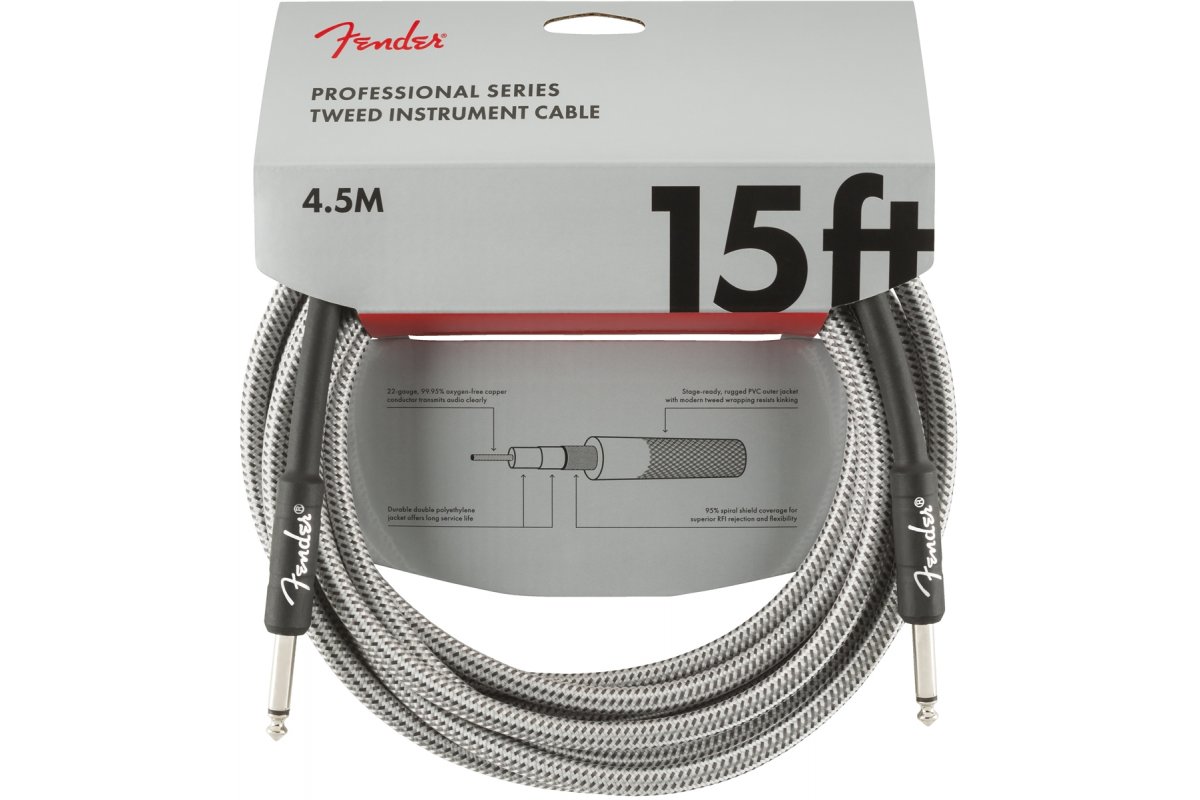 FENDER CABLE PROFESSIONAL SERIES 15' WHITE TWEED