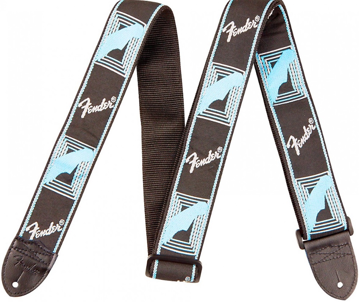 FENDER 2 MONOGRAMMED BLACK LIGHT GREY MEDIUM BLUE STRAP