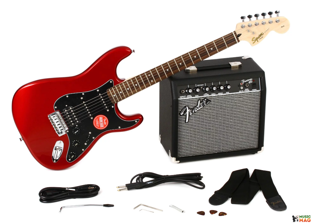 Комплект электрогитары. Squier Stratocaster Affinity Red. Fender Stratocaster Red набор. Комплект Fender Squier Stratocaster Pack. Электрогитара Squier by Fender HSS.