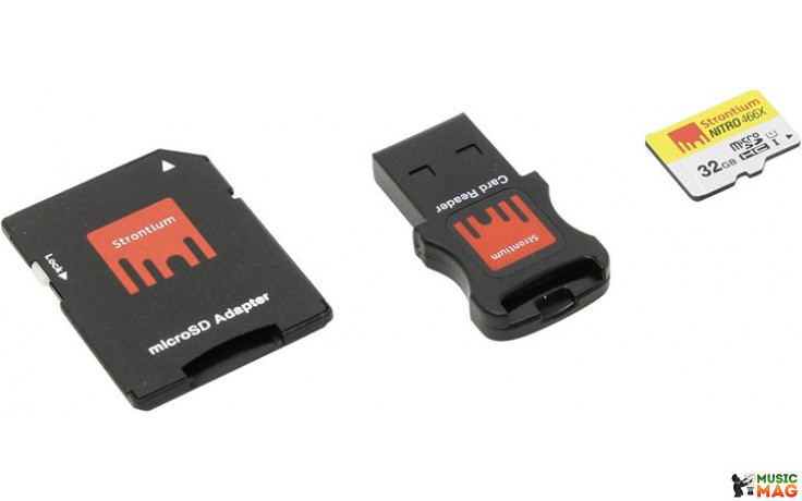 Strontium MicroSDHC 32GB Class 10 UHS-I Nitro 466x + SD adapter + USB Card Reader