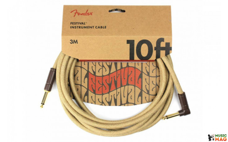 FENDER 10' ANGLED FESTIVAL INSTRUMENT CABLE PURE HEMP NATURAL