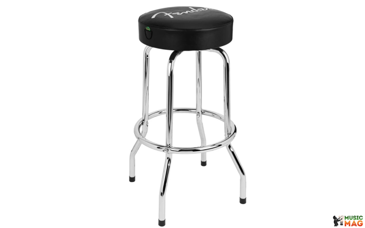 FENDER 30" SPAGHETTI LOGO PICK POUCH BARSTOOL, BLACK AND CHROME