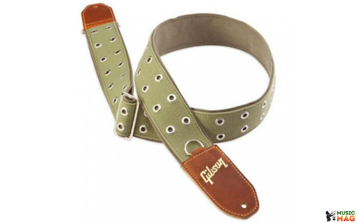 GIBSON STRAP THE RIVET 2" WIDE GREEN CANVAS w/POLY BACK