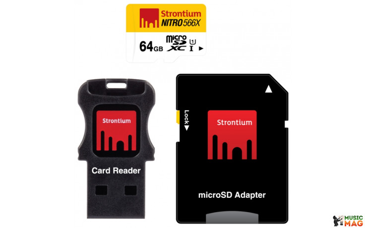 Strontium - MicroSDXC 64GB Class 10 UHS-I Nitro 566x + SD adapter + USB Card Reader