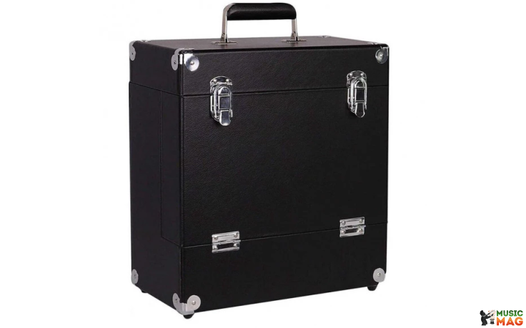 Retro Musique 12 Inch Wooden Vinyl Storage Case For 35 Lps - Black Leather Style