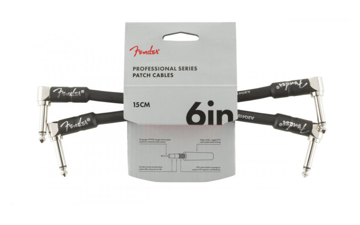 FENDER CABLE PROFESSIONAL SERIES 6" PATCHES (PAIR) BLACK