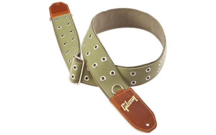 GIBSON STRAP THE RIVET 2" WIDE GREEN CANVAS w/POLY BACK