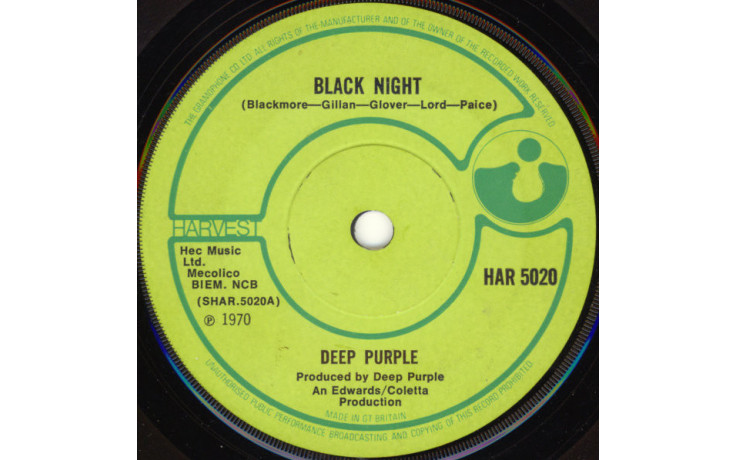 DEEP PRUPLE - BLACK NIGHT/SPEED KING 1970 (HARSD 5020, RSD 2015 RELEASE 7 Inch) WARNER/EU MINT