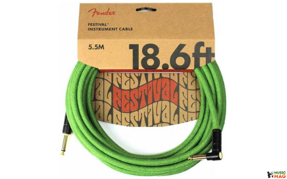 FENDER 18.6' ANGLED FESTIVAL INSTRUMENT CABLE PURE HEMP GREEN