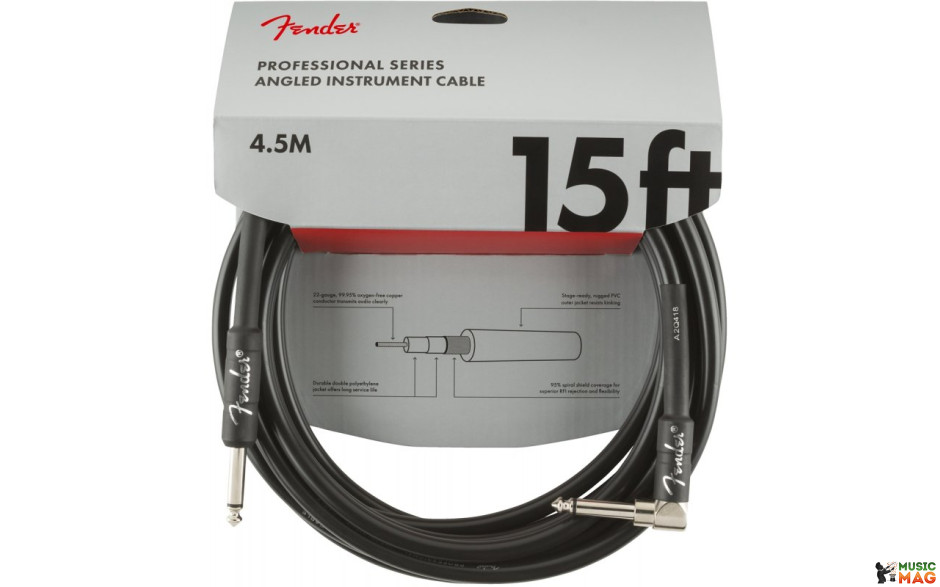 FENDER CABLE PROFESSIONAL SERIES ANGLED 15' BLACK