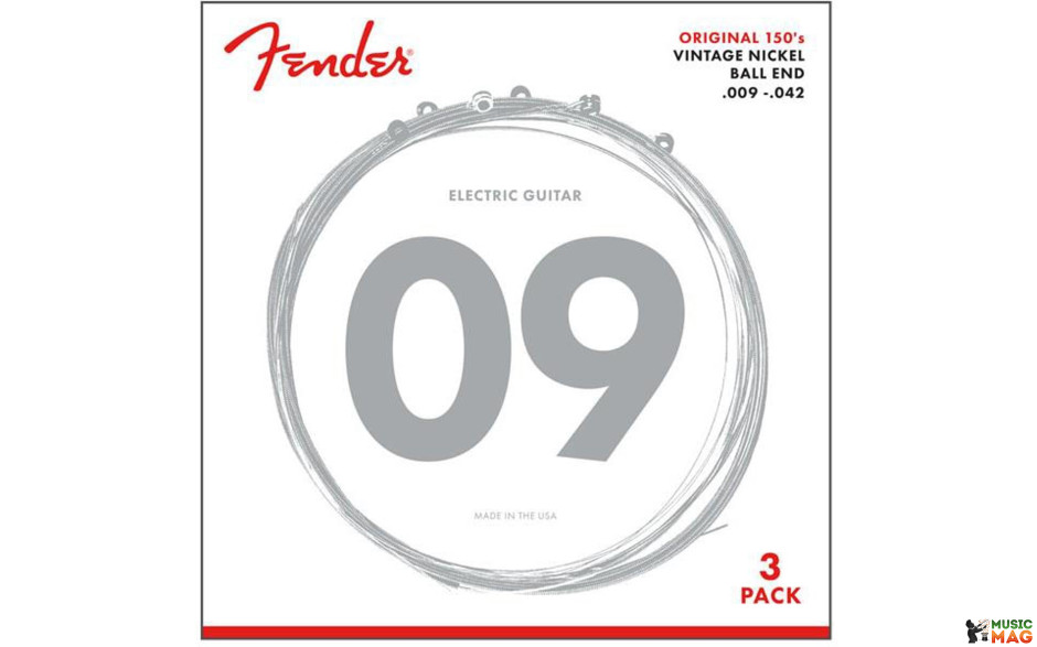 FENDER ORIGINAL 150'S 009-.042 PURE NICKEL GUITAR STRINGS - 3 PACK
