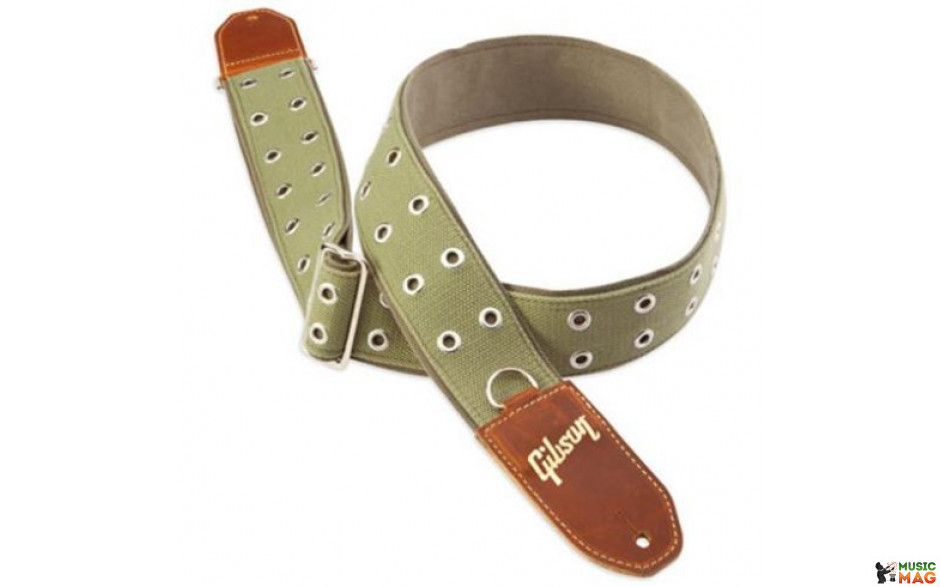 GIBSON STRAP THE RIVET 2" WIDE GREEN CANVAS w/POLY BACK