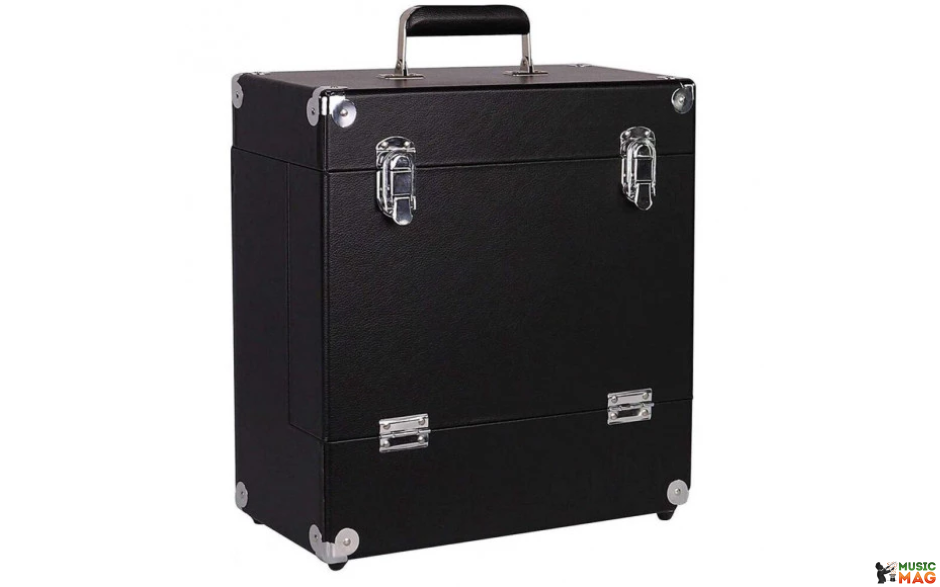 Retro Musique 12 Inch Wooden Vinyl Storage Case For 35 Lps - Black Leather Style