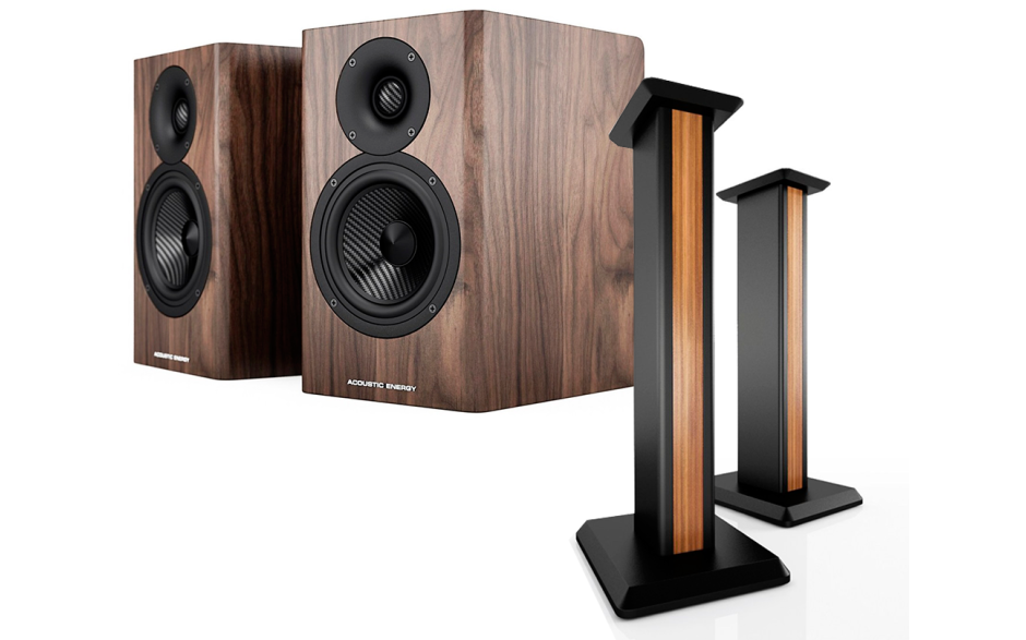 Acoustic Energy AE500s & Stands package Walnut wood veneer