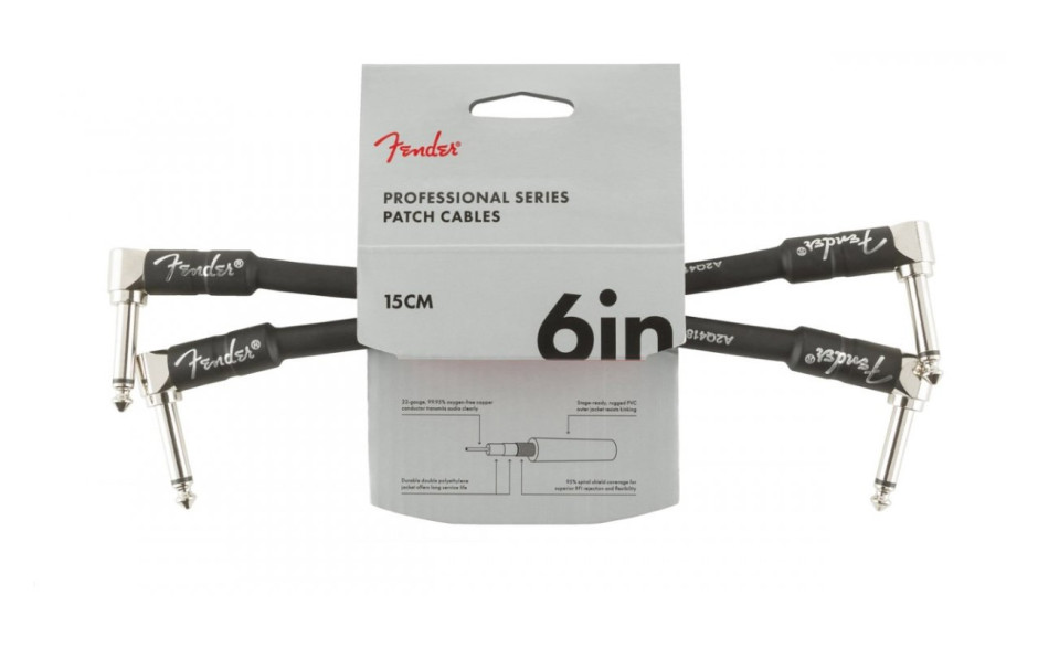 FENDER CABLE PROFESSIONAL SERIES 6" PATCHES (PAIR) BLACK