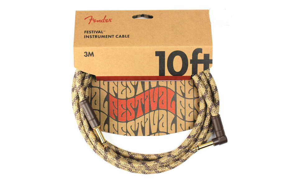 FENDER 10' ANGLED FESTIVAL INSTRUMENT CABLE PURE HEMP BROWN STRIPE