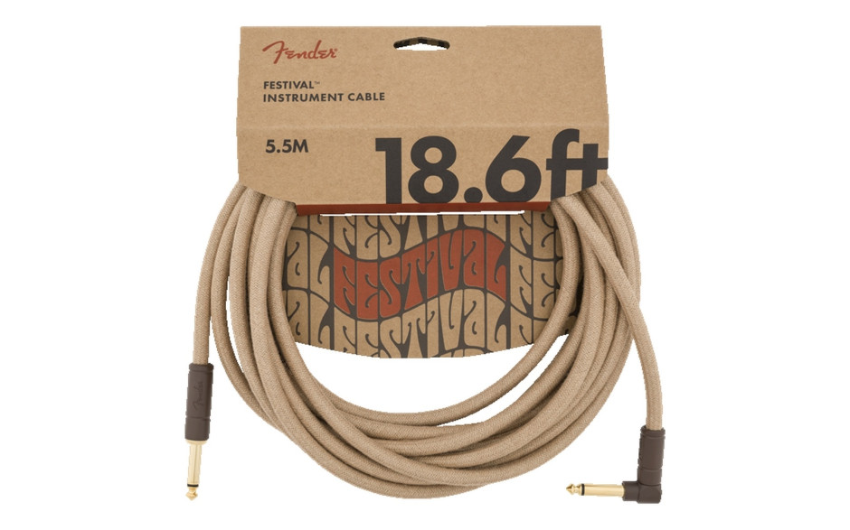 FENDER 18.6' ANGLED FESTIVAL INSTRUMENT CABLE PURE HEMP BROWN STRIPE