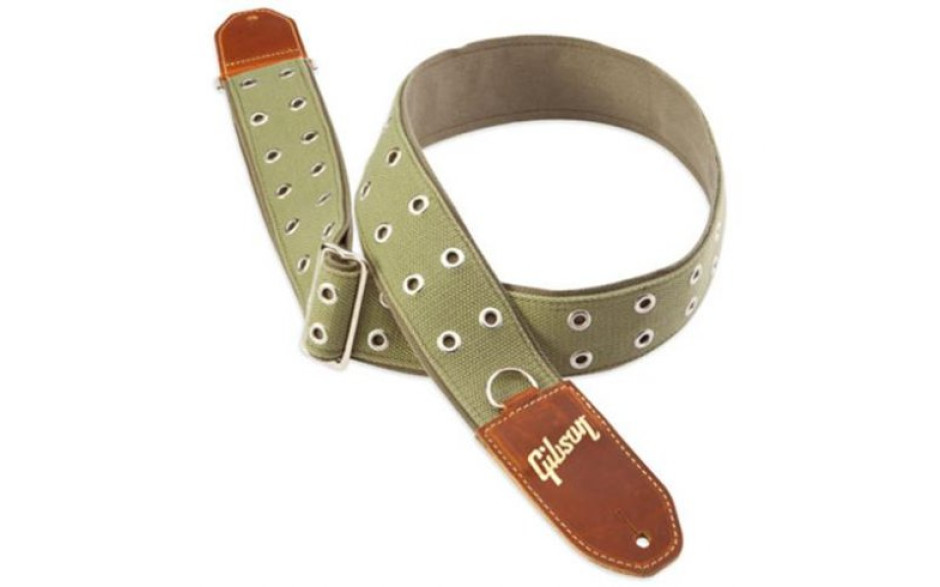 GIBSON STRAP THE RIVET 2" WIDE GREEN CANVAS w/POLY BACK