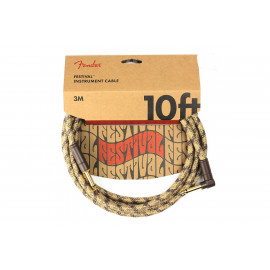 FENDER 10' ANGLED FESTIVAL INSTRUMENT CABLE PURE HEMP BROWN STRIPE