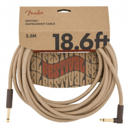 FENDER 18.6' ANGLED FESTIVAL INSTRUMENT CABLE PURE HEMP BROWN STRIPE