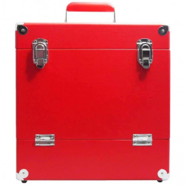 Retro Musique 12 Inch Wooden Vinyl Storage Case For 35 Lps - Red Leather Style