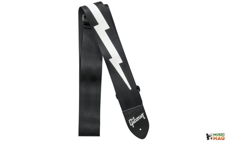 Gibson ASGSBL-10 LIGHTNING BOLT STYLE 2' SAFETY STRAP - JET BLACK