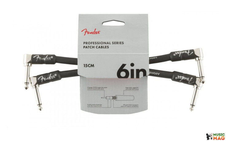 FENDER CABLE PROFESSIONAL SERIES 6" PATCHES (PAIR) BLACK