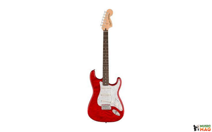 SQUIER by FENDER AFFINITY SERIES FSR STRATOCASTER QMT CRIMSON RED TRANSPARENT