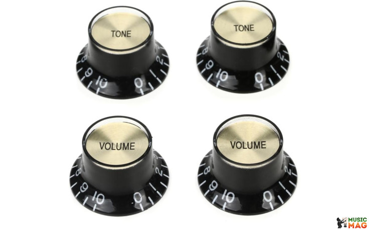 GIBSON TOP HAT KNOBS w/GOLD METAL INSERT BLACK 4 pcs.