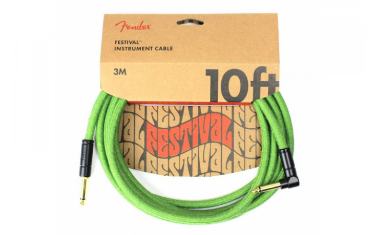 FENDER 10' ANGLED FESTIVAL INSTRUMENT CABLE PURE HEMP GREEN