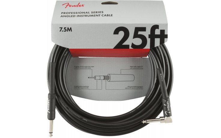 FENDER CABLE PROFFESIONAL SERIES 25' ANGLED BLACK