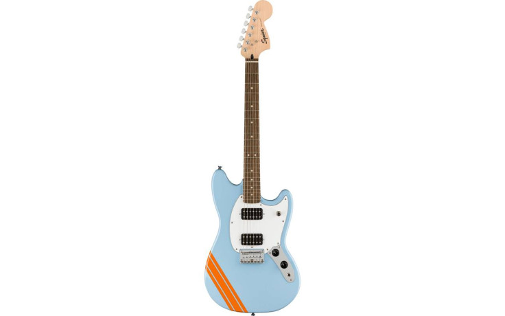 SQUIER by FENDER BULLET MUSTANG FSR HH DAPHNE BLUE w/COMPETITION STRIPES