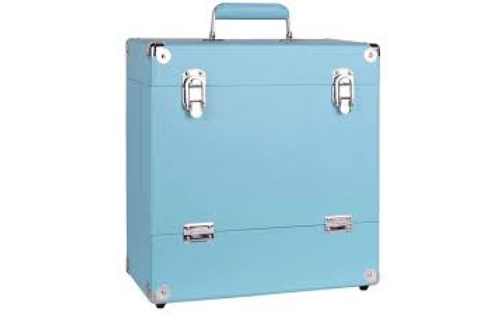 Retro Musique 12 Inch Wooden Vinyl Storage Case For 35 Lps - Turquiose Leather Style