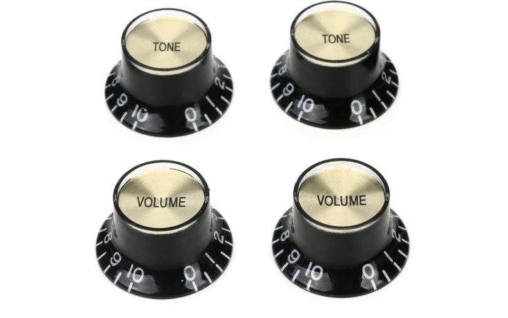 GIBSON TOP HAT KNOBS w/GOLD METAL INSERT BLACK 4 pcs.