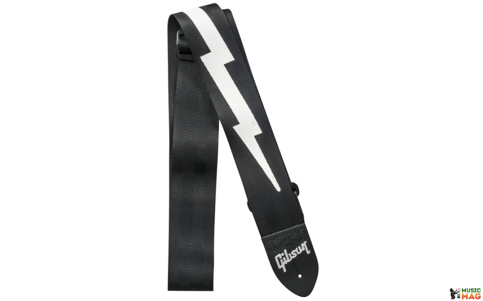 Gibson ASGSBL-10 LIGHTNING BOLT STYLE 2' SAFETY STRAP - JET BLACK