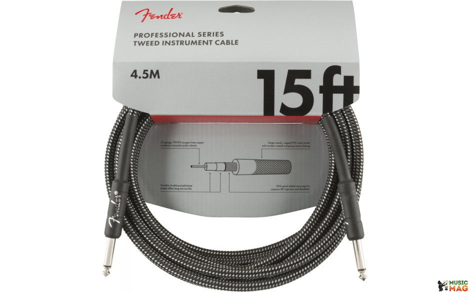 FENDER CABLE PROFESSIONAL SERIES 15' GREY TWEED