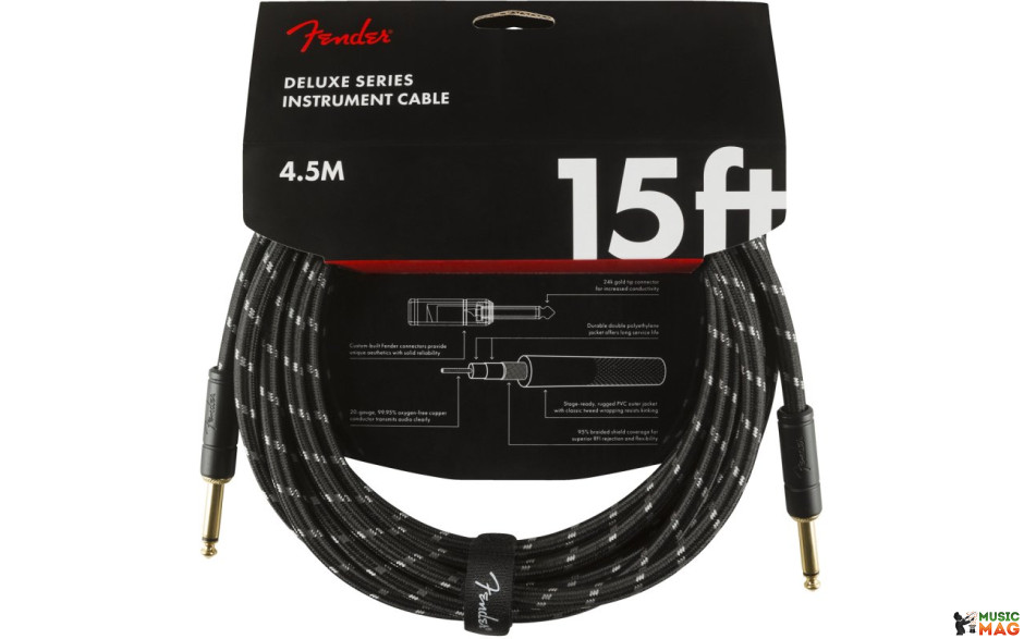 FENDER CABLE DELUXE SERIES 15' BLACK TWEED