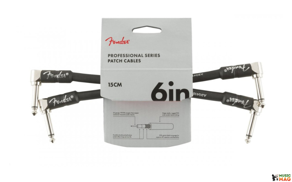 FENDER CABLE PROFESSIONAL SERIES 6" PATCHES (PAIR) BLACK