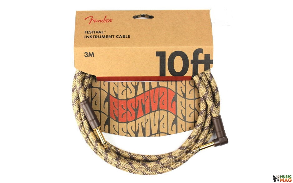 FENDER 10' ANGLED FESTIVAL INSTRUMENT CABLE PURE HEMP BROWN STRIPE