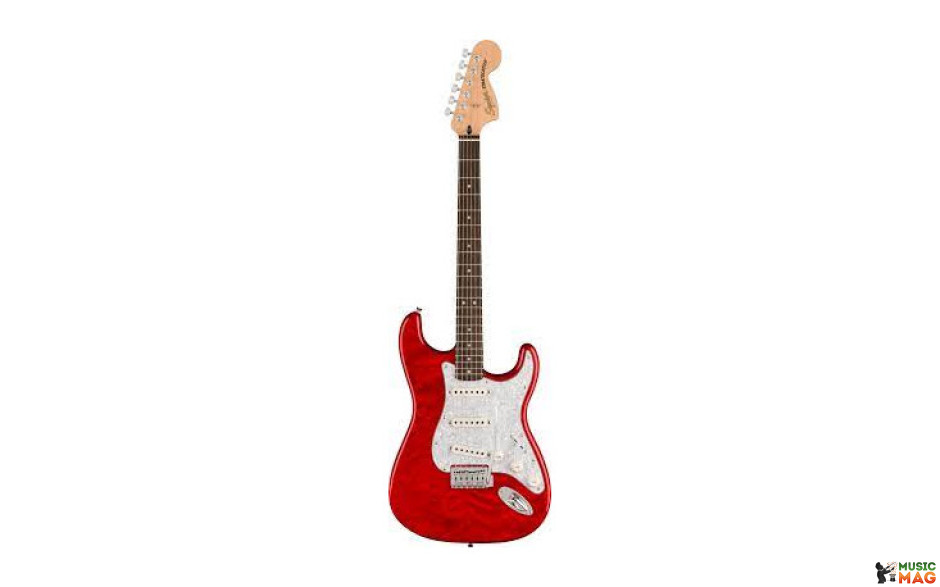 SQUIER by FENDER AFFINITY SERIES FSR STRATOCASTER QMT CRIMSON RED TRANSPARENT