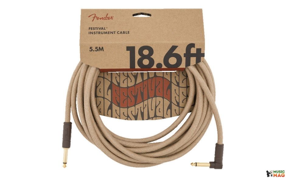 FENDER 18.6' ANGLED FESTIVAL INSTRUMENT CABLE PURE HEMP BROWN STRIPE